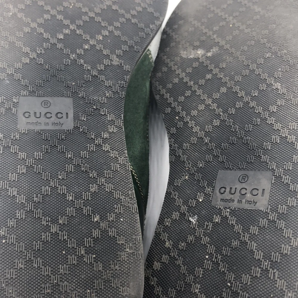 Gucci Green Leather Suede Web Stripe Lace Up Sneakers Mens 7-7.5 Made in Italy